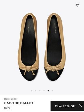 Tory Burch Two-Tone Cap-Toe Ballet Flat in Beige and Black